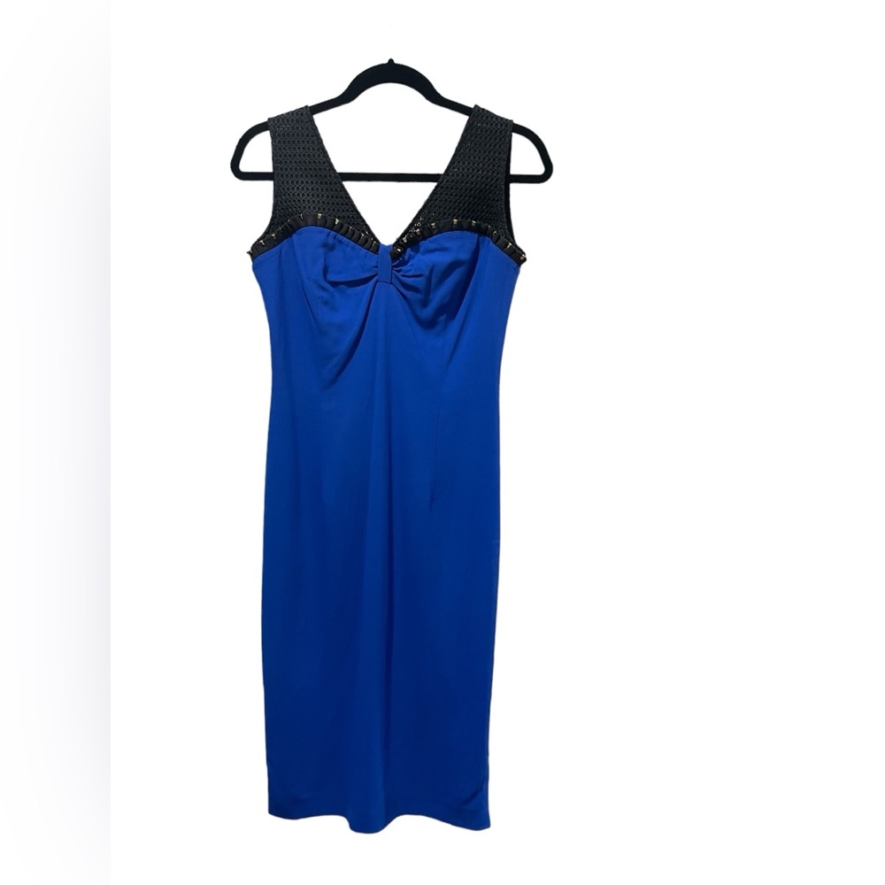 Roberto Cavalli Class Blue Mesh Stud Accent Short Sleeve Mini Dress US Size 6